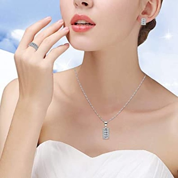 Crystal Necklace Earring Ring Set CZ Cubic Zircon Rhinestone Necklace Earrings - Picture 3 of 8